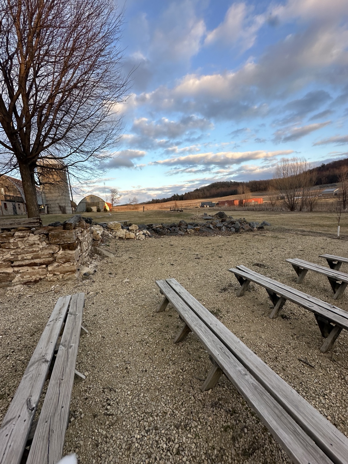Outdoor benches overlooking the rolling Wisconsin landscape