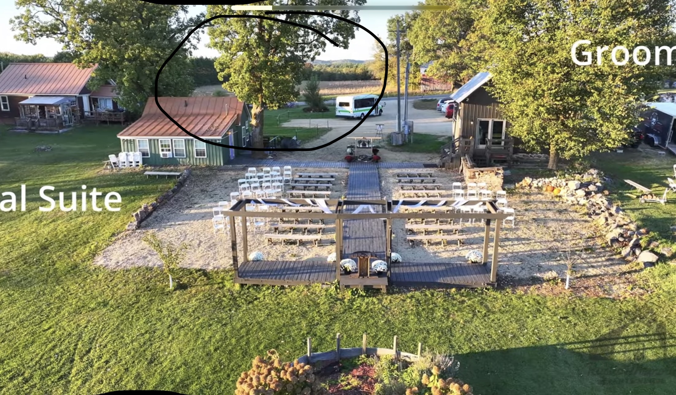 Aerial view of the real Rustic Memories property and gathering areas