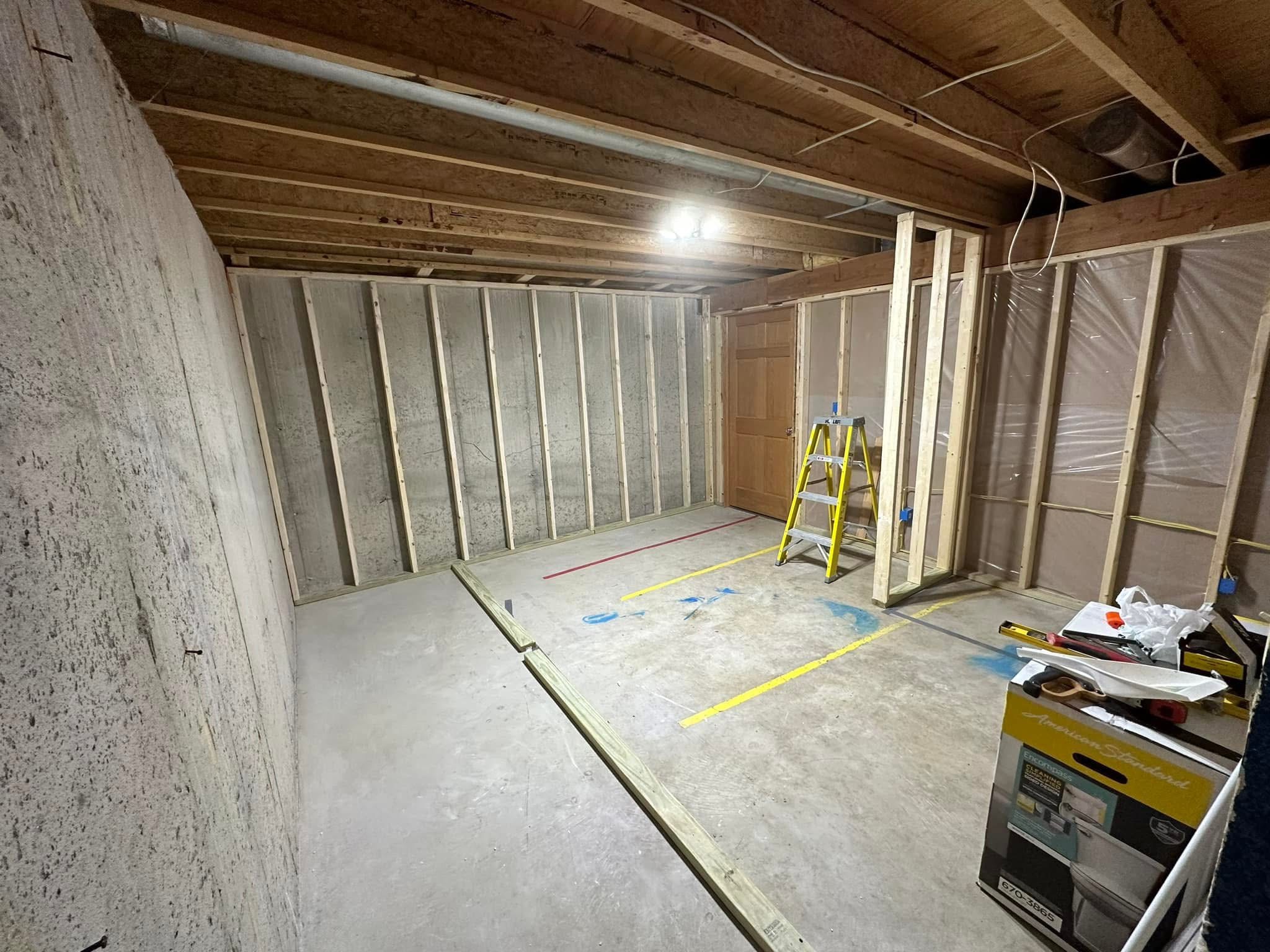 Bathroom walls framed during a Rustic Memories remodeling project