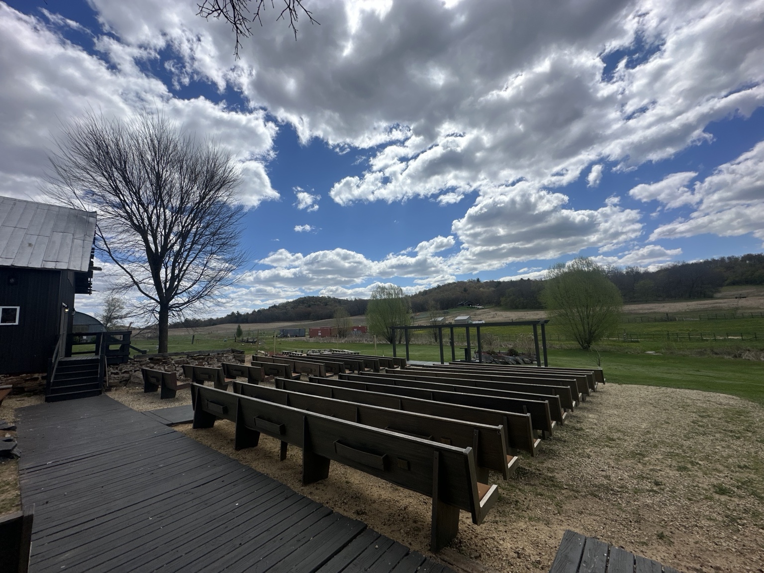 Outdoor Rustic Memories ceremony site prepared for a wedding
